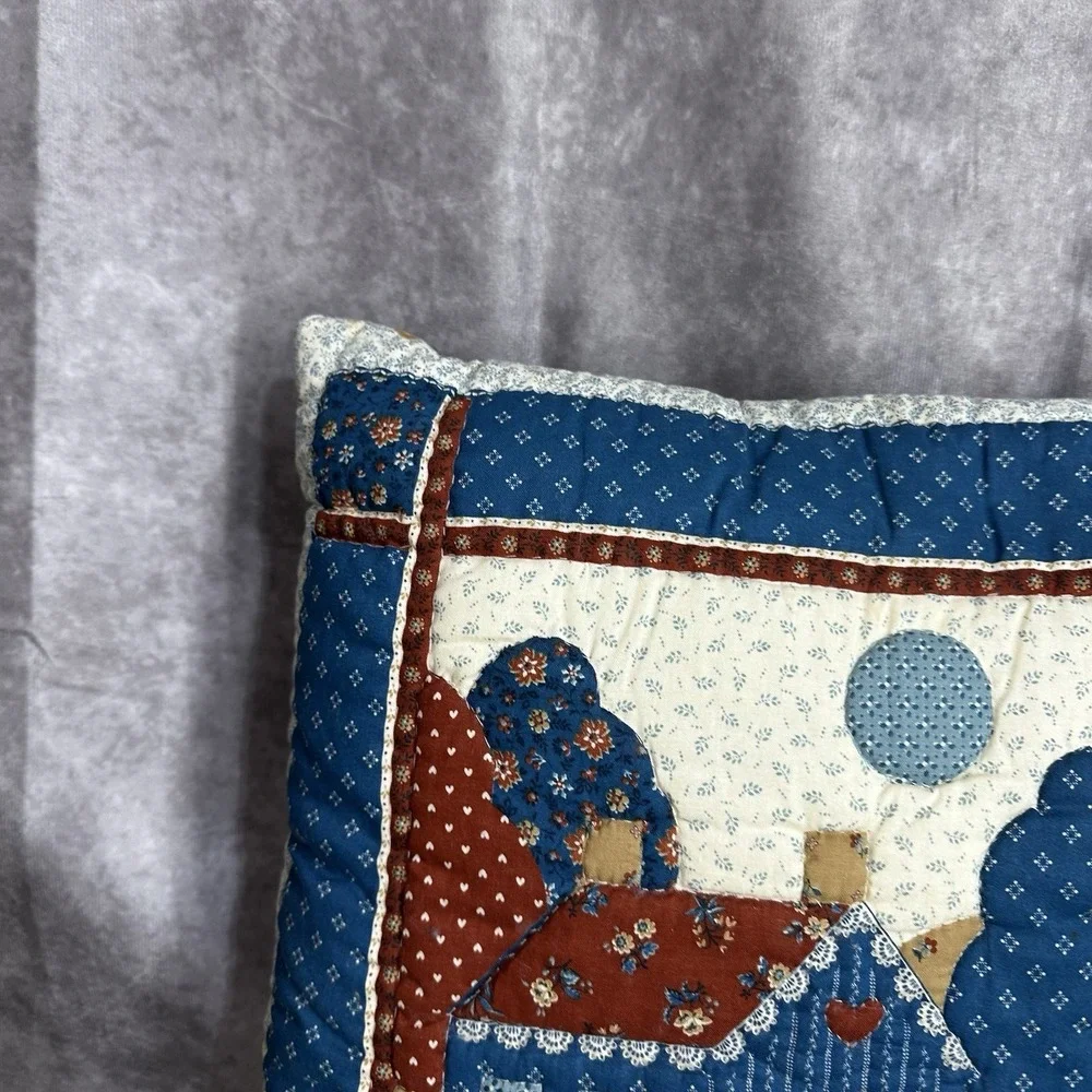 15x15 Cottagecore Quilted Throw Pillow Country Floral Scene Grannycore